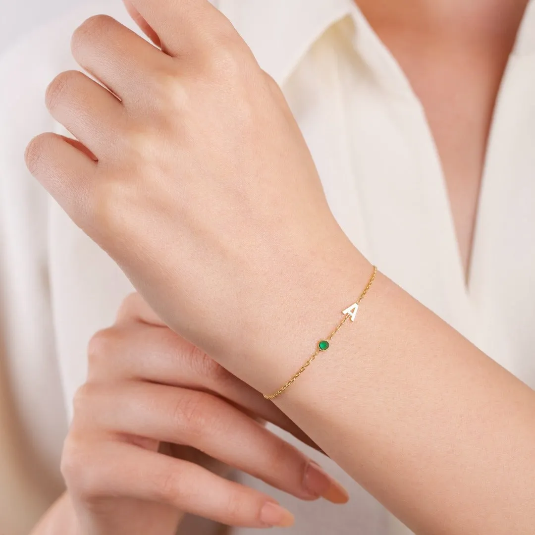 14K Solid Gold Birthstone Letter Bracelet