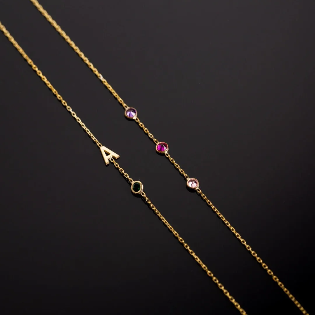 14K Solid Gold Birthstone Letter Bracelet