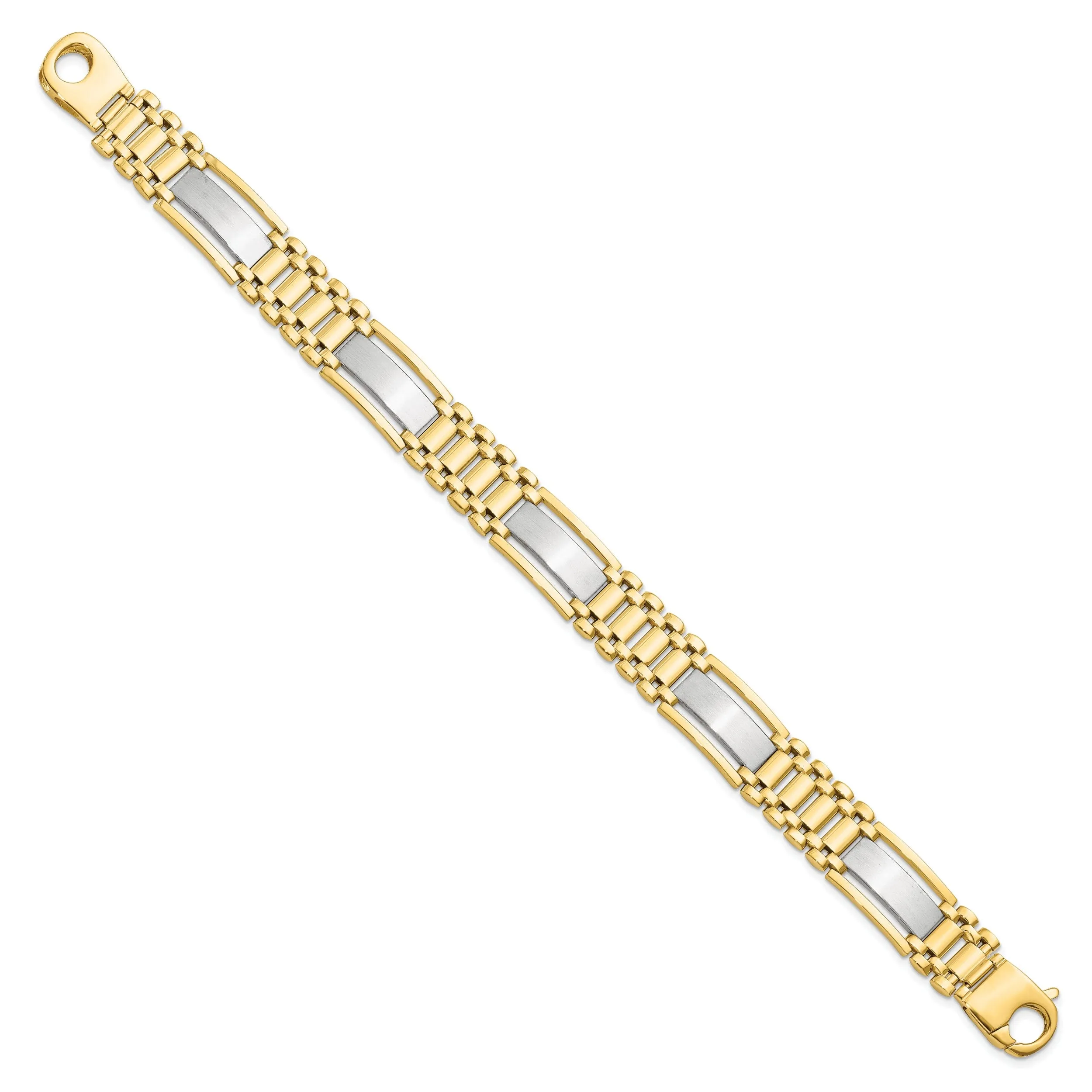 14k Two Tone Gold Polished Satin Mens Bracelet