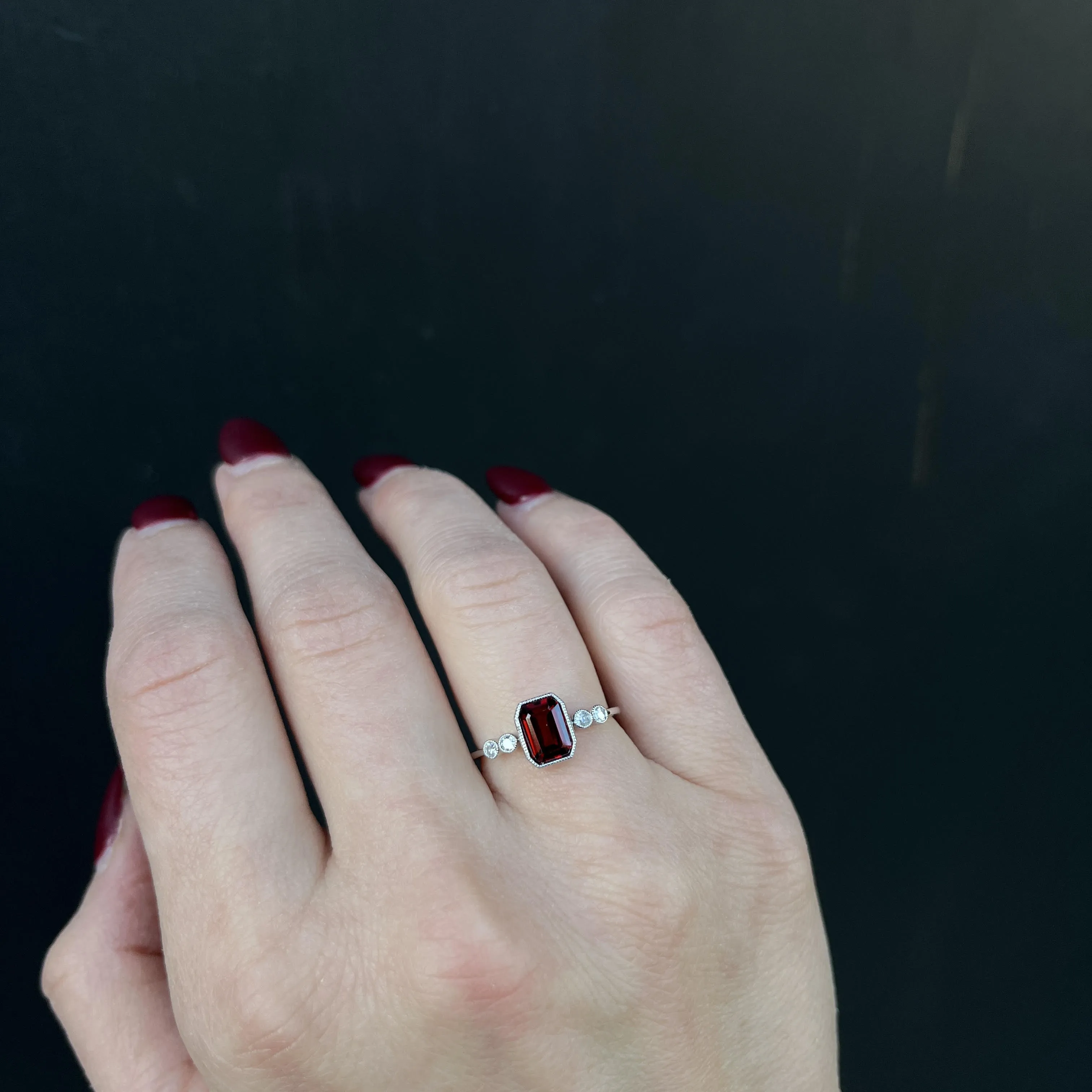 14K White Gold 1.20 Carat Garnet and Diamond Ring