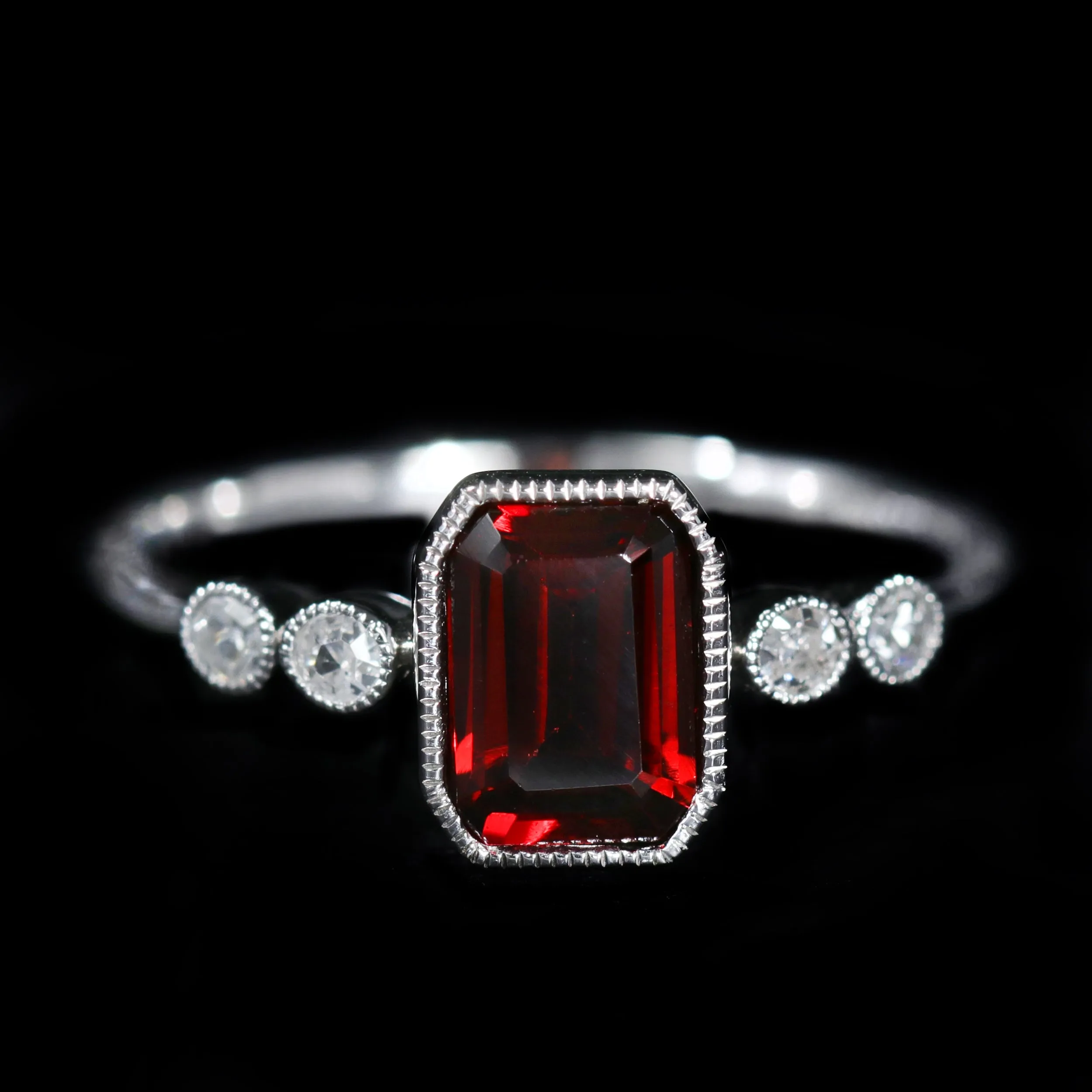14K White Gold 1.20 Carat Garnet and Diamond Ring