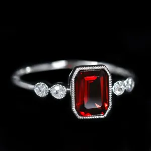 14K White Gold 1.20 Carat Garnet and Diamond Ring