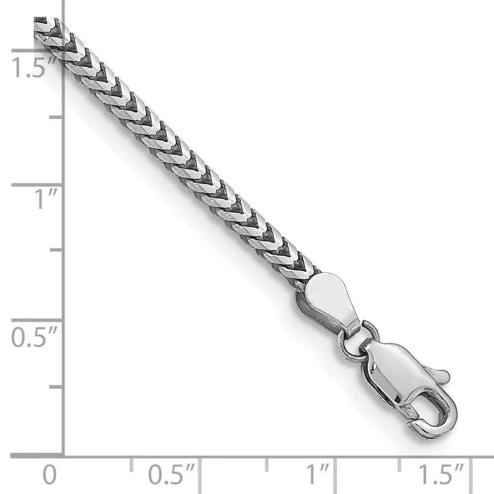 14k White Gold 2.5mm Franco with Lobster Clasp Bracelet