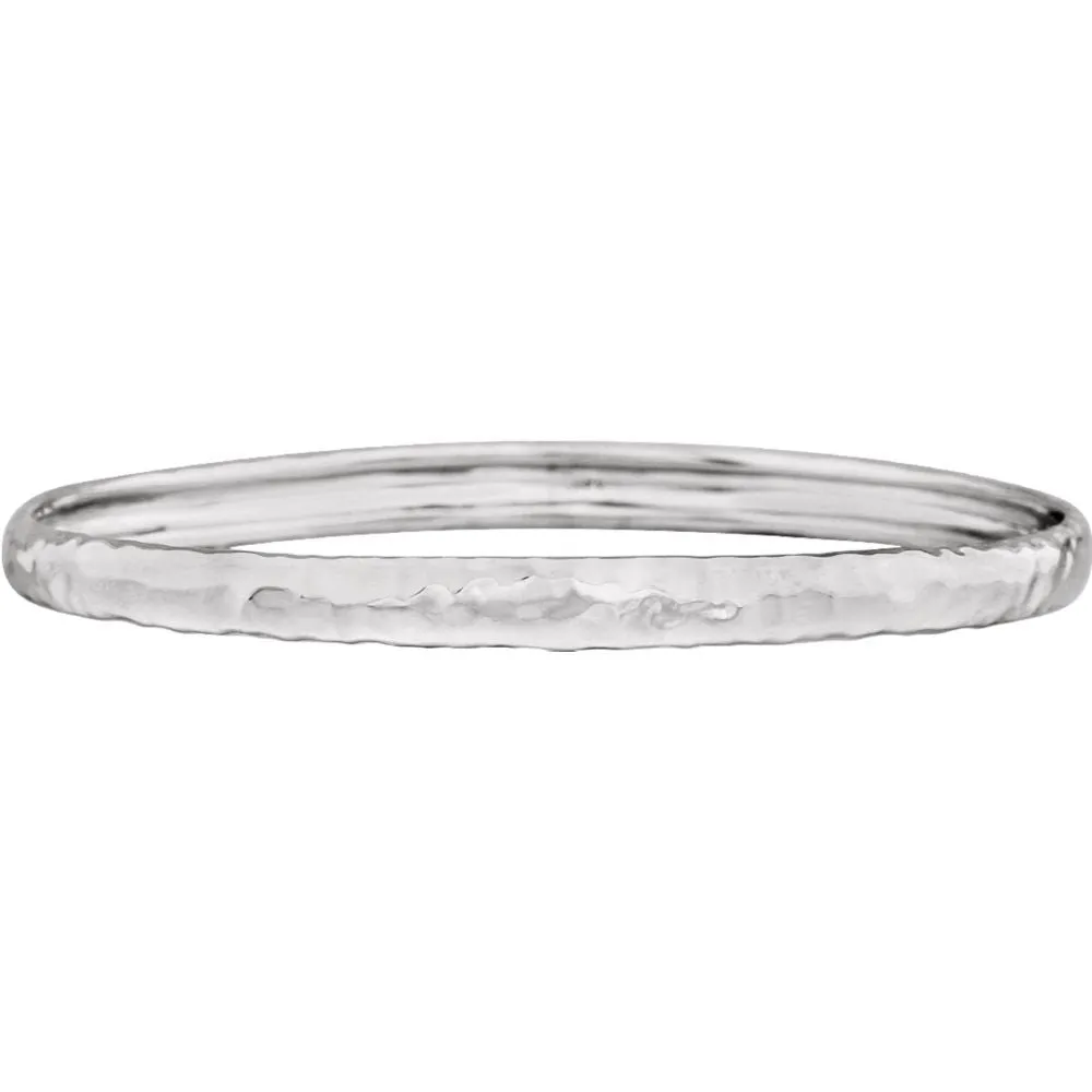 14k White Gold 5.1mm Hammered Bangle Bracelet