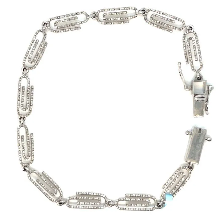 14k White-Gold 5.5mm Paperclip 1.3ct Natural Diamond 8" Bracelet - SBR34168