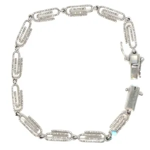 14k White-Gold 5.5mm Paperclip 1.3ct Natural Diamond 8" Bracelet - SBR34168