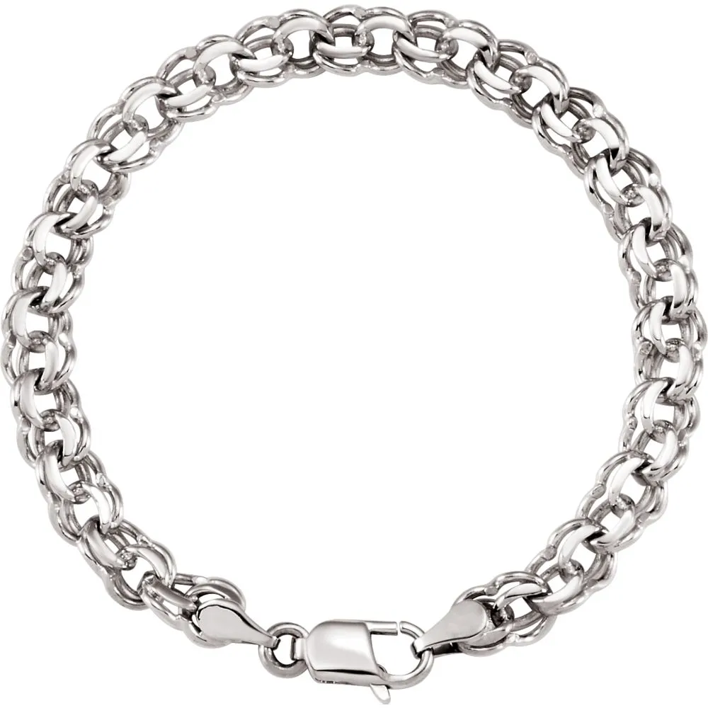 14k White Gold 7mm Solid Charm 7" Bracelet