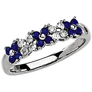 14k White Gold Blue Sapphire & Diamond Floral-Inspired Ring, Size 7
