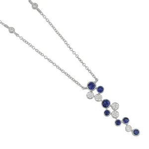 14k White Gold Cascading Sapphire and Diamond Necklace 16-18", SA=0.67tw D=0.40tw