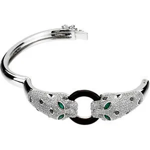 14k White Gold Emerald, Onyx & 2 1/2 CTW Diamond Cuff Bracelet
