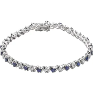14k White Gold Lab-Grown Blue Sapphire & 1/10 CTW Diamond Line 7" Bracelet