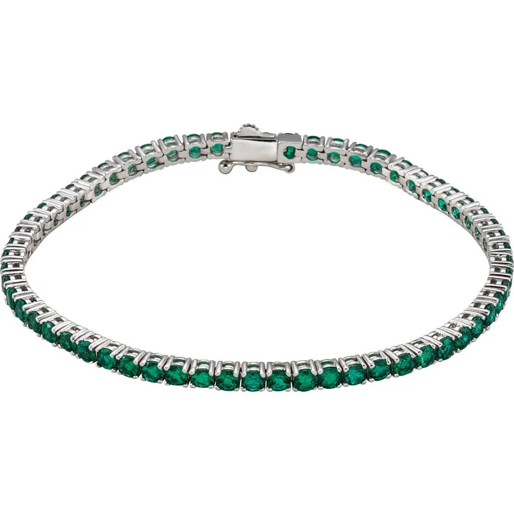 14k White Gold Lab-Grown Emerald Line 7.25" Bracelet