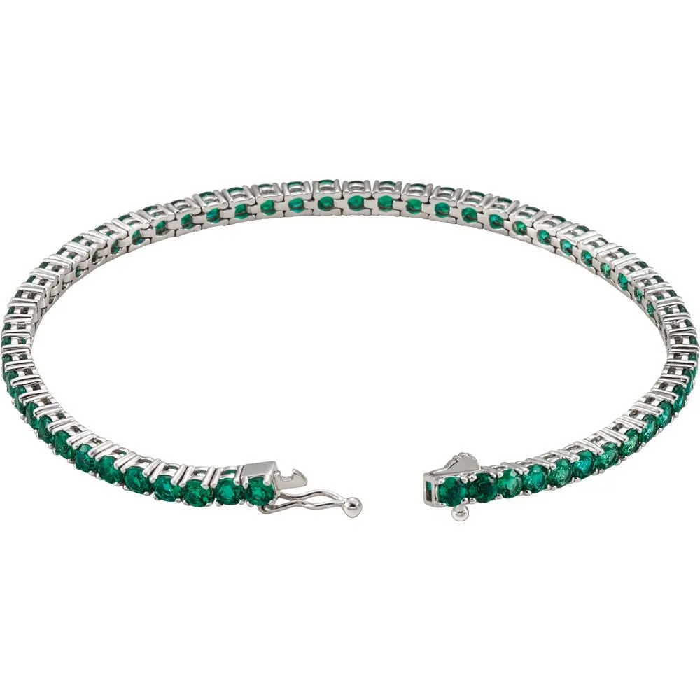 14k White Gold Lab-Grown Emerald Line 7.25" Bracelet