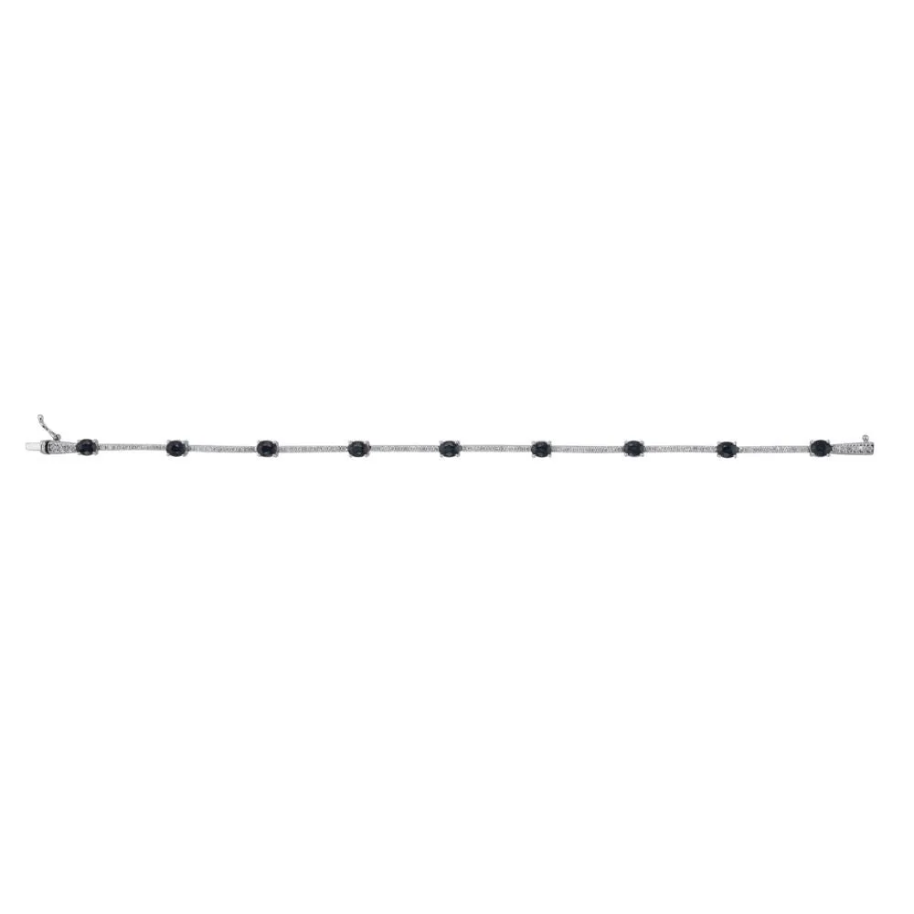 14k White Gold Sapphire & 3/4 CTW Diamond Line Bracelet