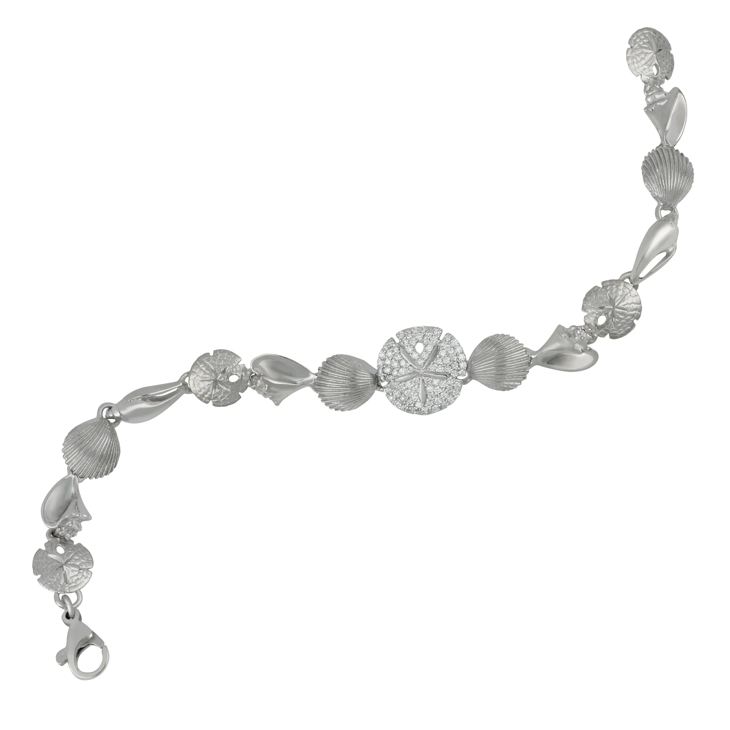14k White Gold Sealife Quad Bracelet with Pavé Diamond Sanddollar, D=.50tw