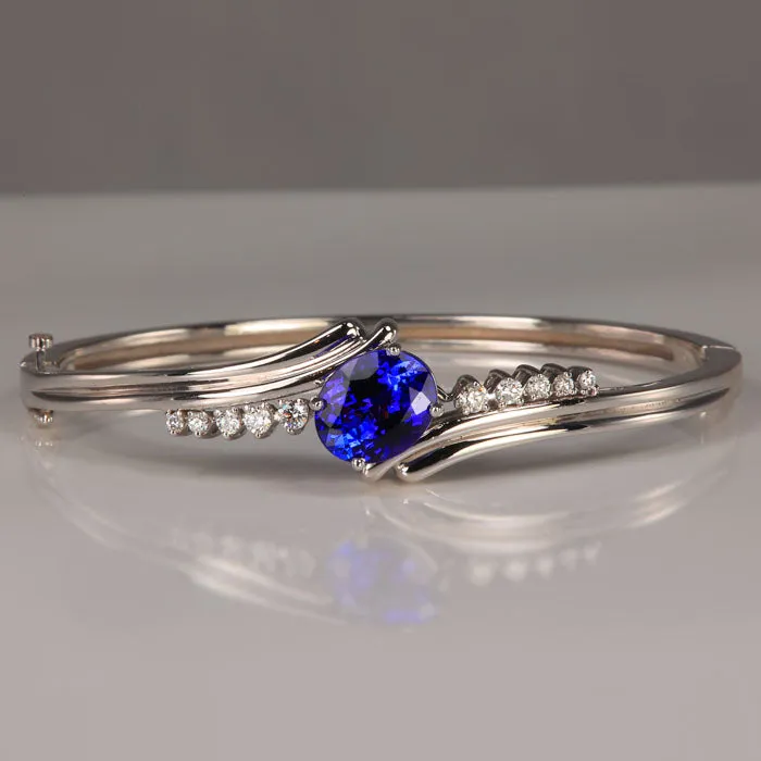14K White Gold Tanzanite and Diamond Bangle Bracelet 4.01 Carats
