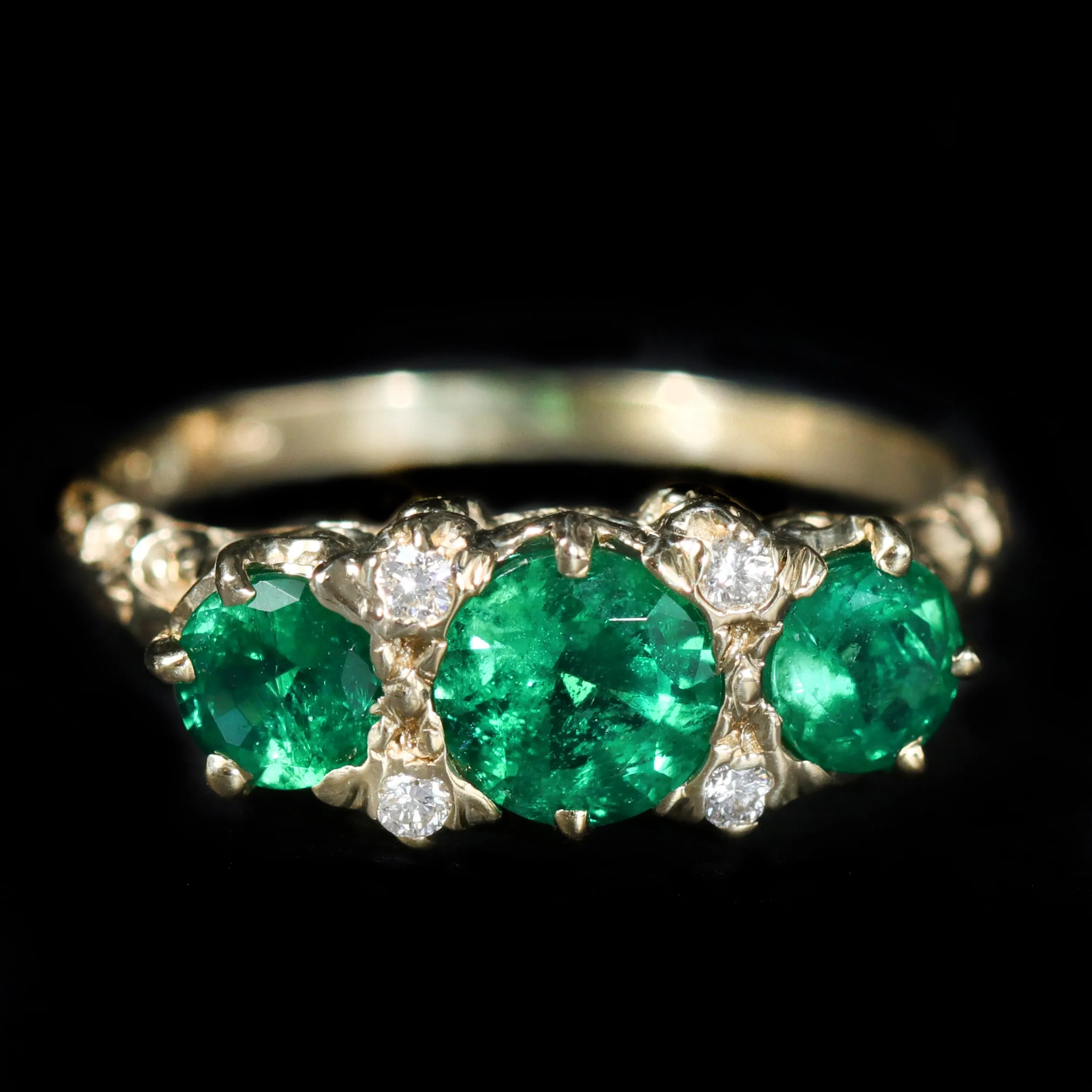 14K Yellow Gold 1.31 CTW Emerald and Diamond Ring