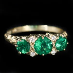 14K Yellow Gold 1.31 CTW Emerald and Diamond Ring