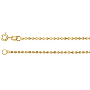 14k Yellow Gold 1.75mm Hollow Bead 7" Chain