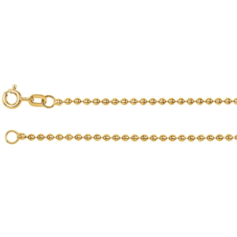 14k Yellow Gold 1.75mm Hollow Bead 7" Chain