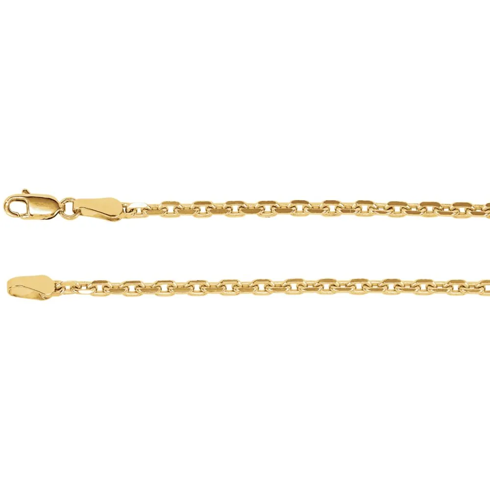 14k Yellow Gold 2.5mm Diamond-Cut Cable 7" Chain