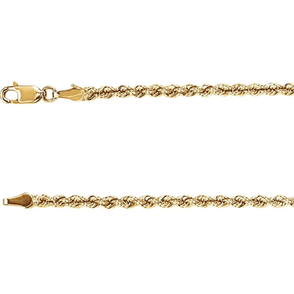 14k Yellow Gold 3mm Rope 7" Chain