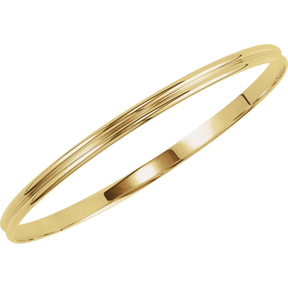 14k Yellow Gold 4mm Grooved Bangle Bracelet