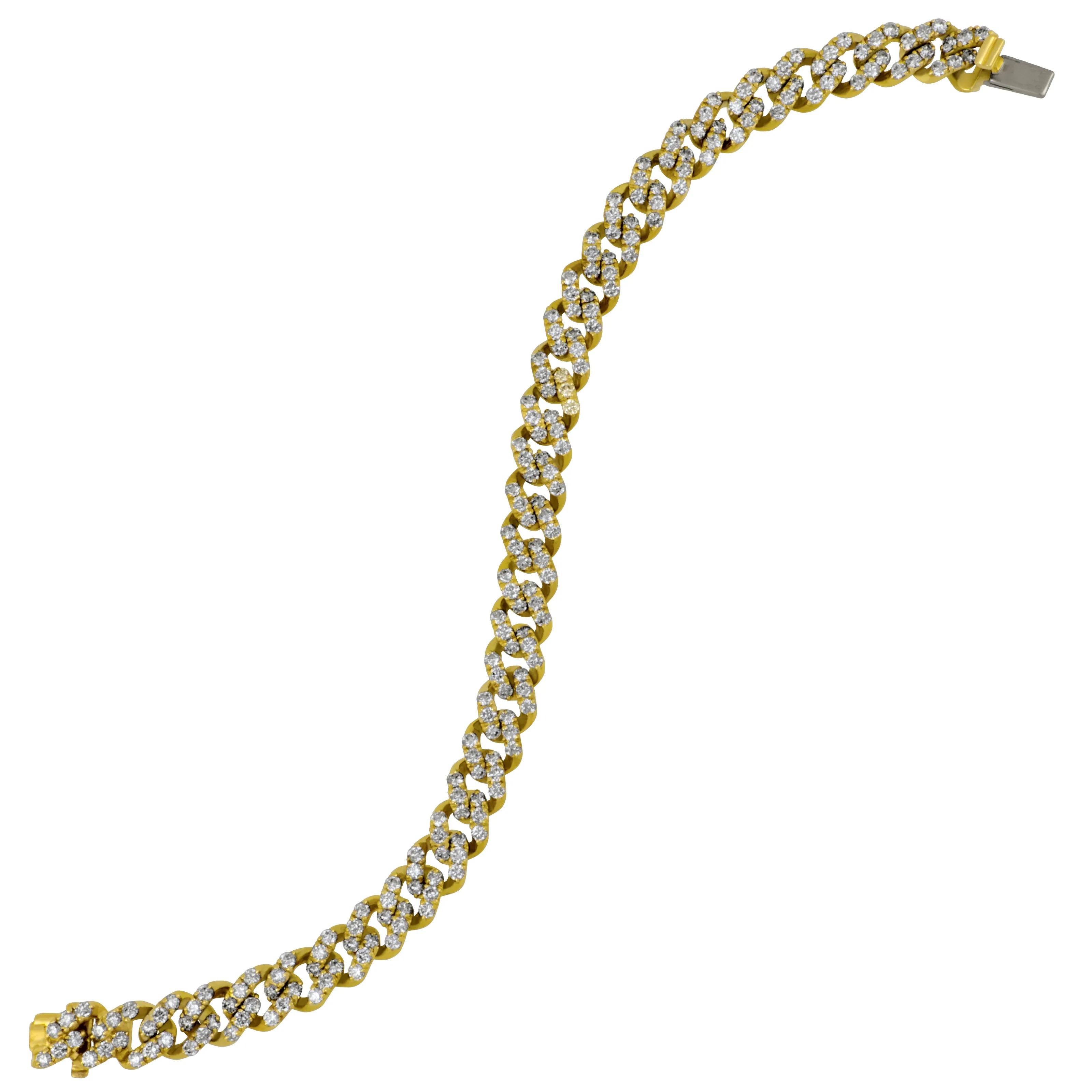 14k Yellow Gold 7" Diamond Pavé Curb Link Bracelet, 210Dias=5.65tw HI/SI