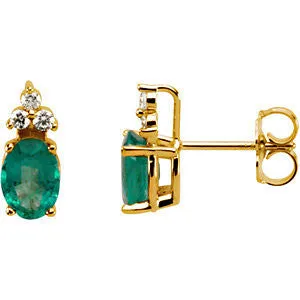 14k Yellow Gold Emerald & Diamond Accented Earrings