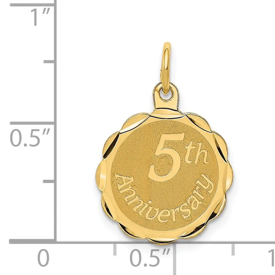 14k Yellow Gold Happy 5th Anniversary Charm