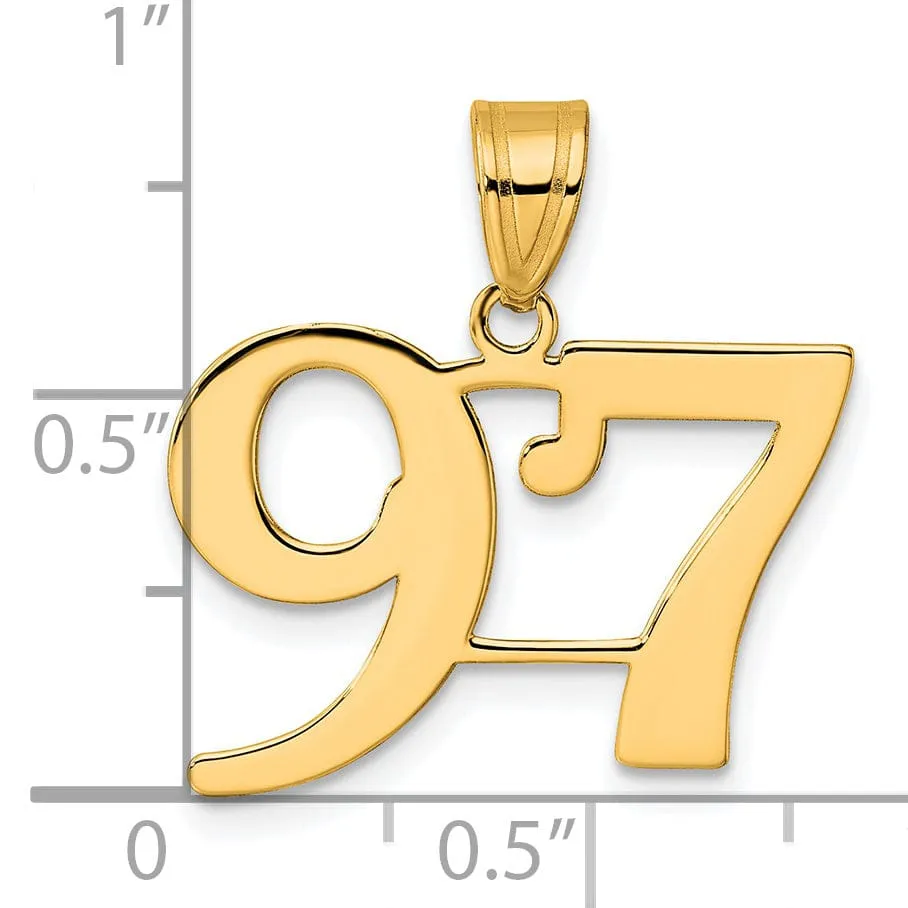 14k Yellow Gold Polished Finish Number 97 Charm Pendant