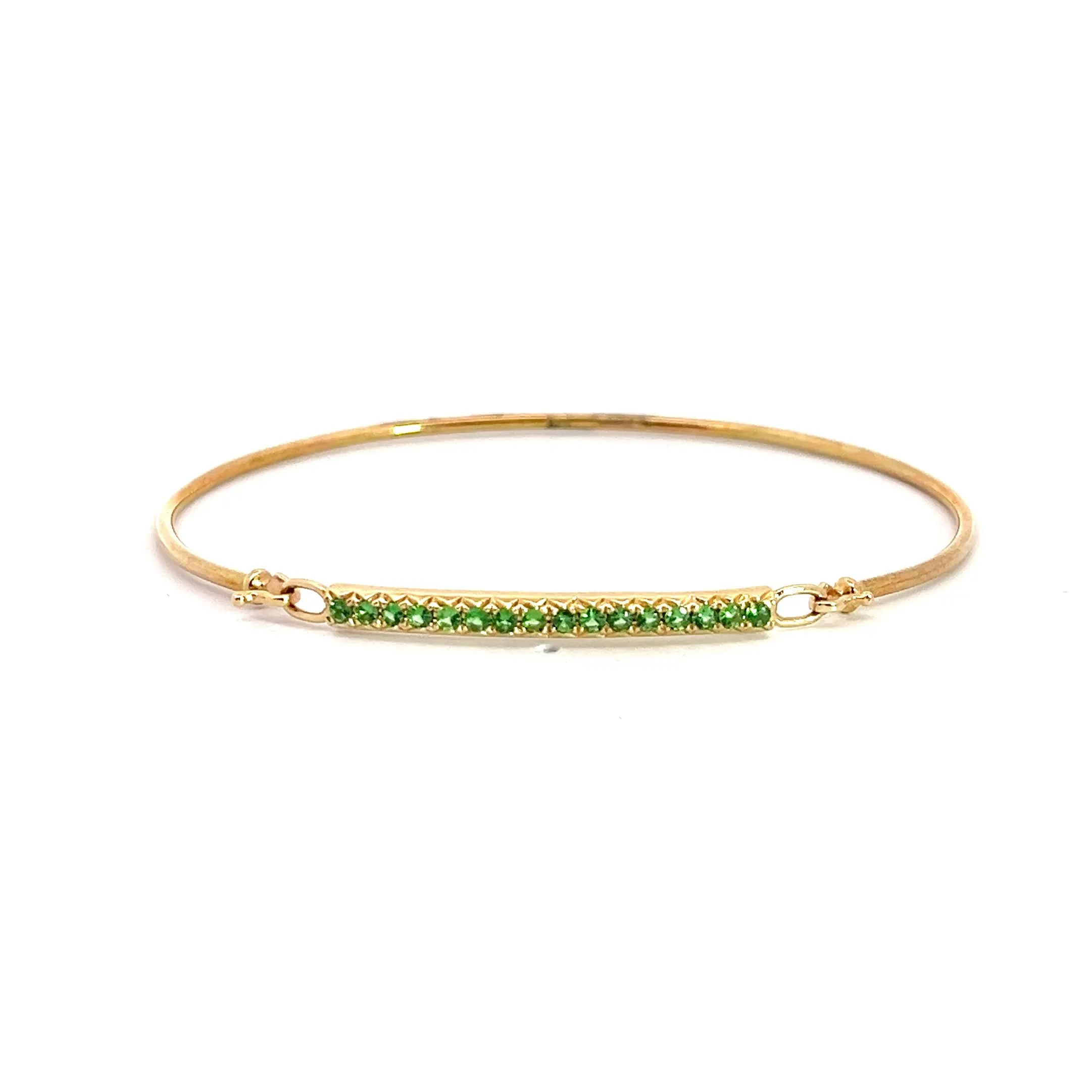 14k Yellow Gold Round Green Sapphire Bangle Bracelet