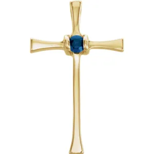 14k Yellow Gold Sapphire Cross Pendant