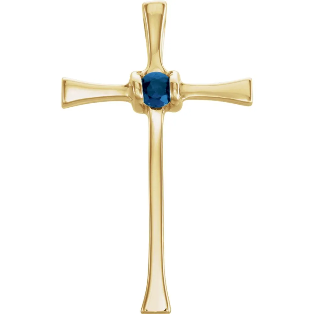 14k Yellow Gold Sapphire Cross Pendant