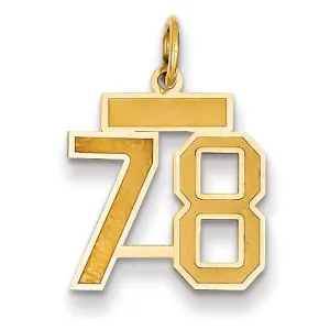 14k Yellow Gold Satin Brush Finish Small Size Number 78 Charm Pendant