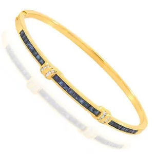 14K Yellow Solid Gold Womens Diamond Sapphire Bangle Bracelet 2.85 Ctw