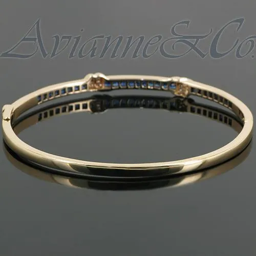 14K Yellow Solid Gold Womens Diamond Sapphire Bangle Bracelet 2.85 Ctw