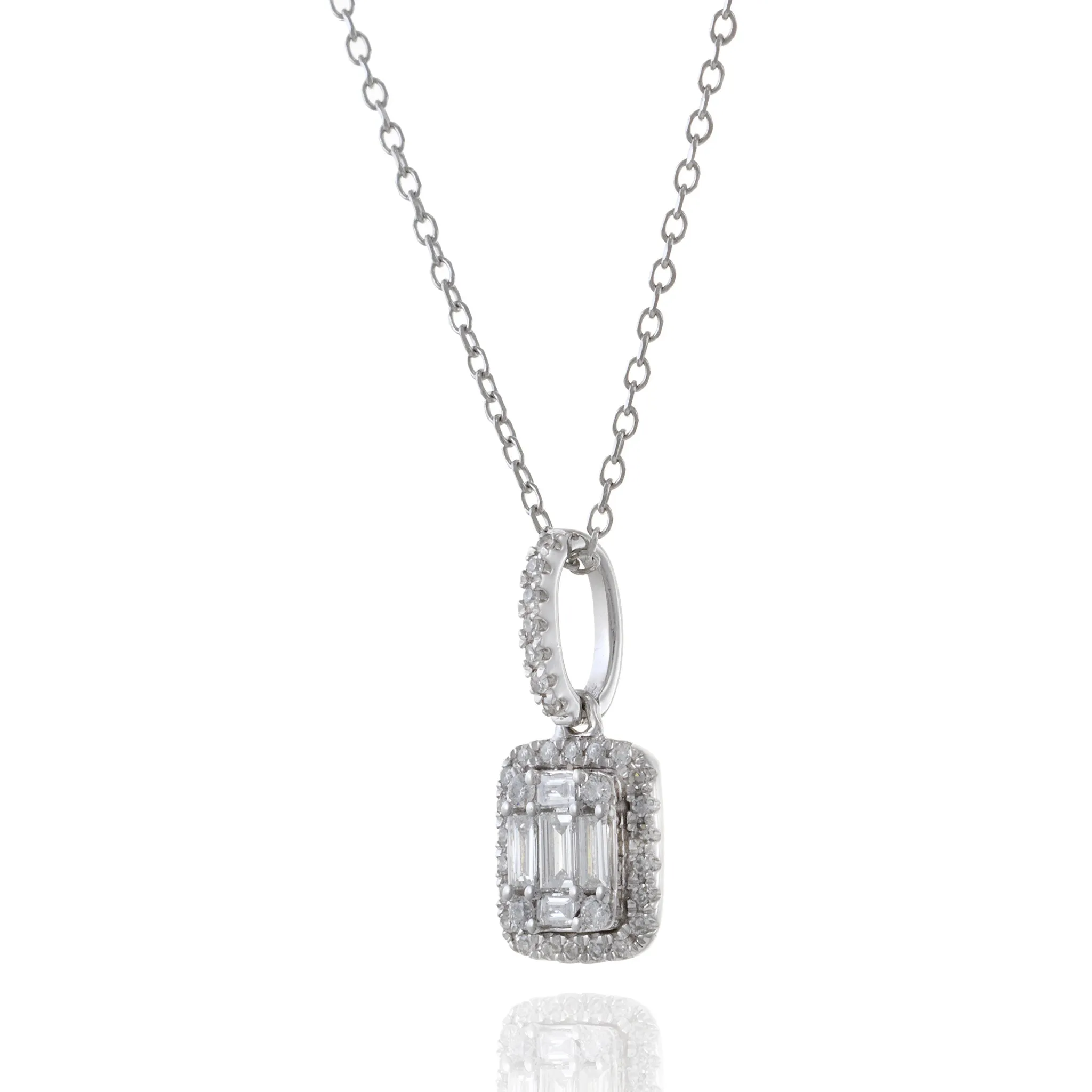 14KT White Gold Multi Emerald Cut Diamond Pendant Necklace