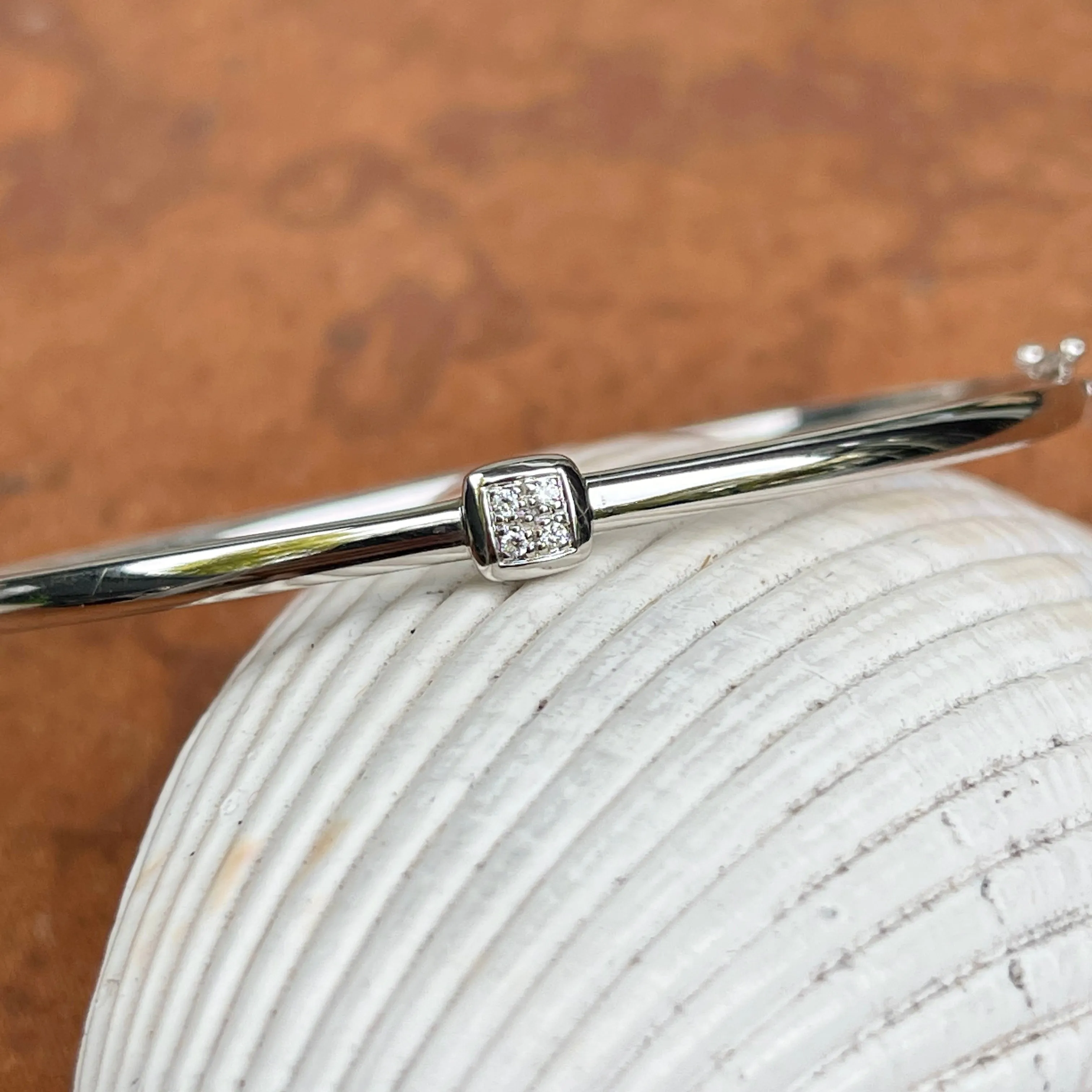 14KT White Gold Square .04 CT Pave Diamond Bangle Bracelet