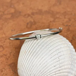 14KT White Gold Square .04 CT Pave Diamond Bangle Bracelet