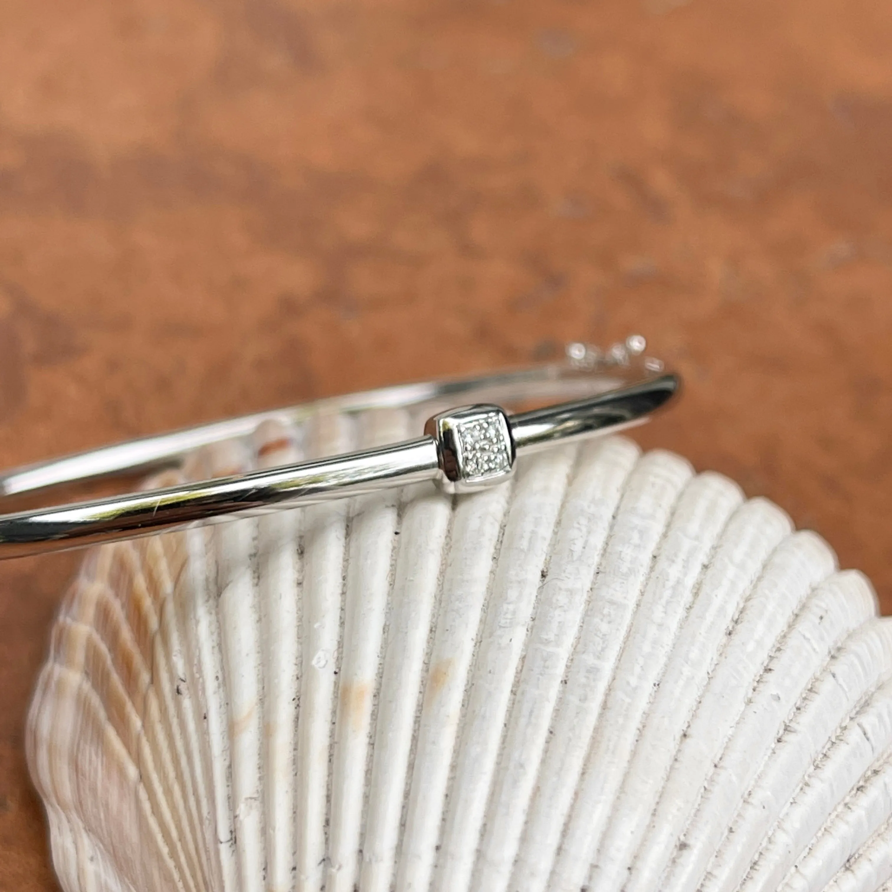 14KT White Gold Square .04 CT Pave Diamond Bangle Bracelet