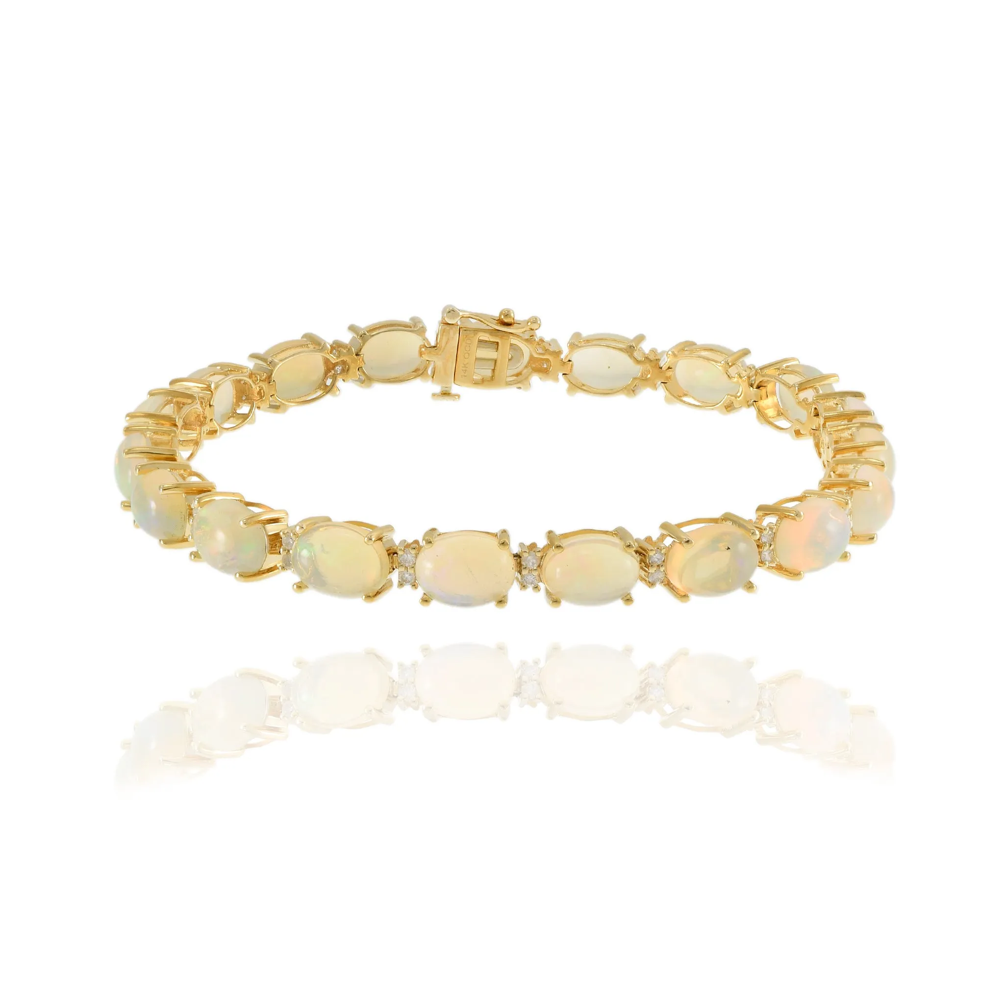 14KT Yellow Gold Opal and Diamond Bracelet