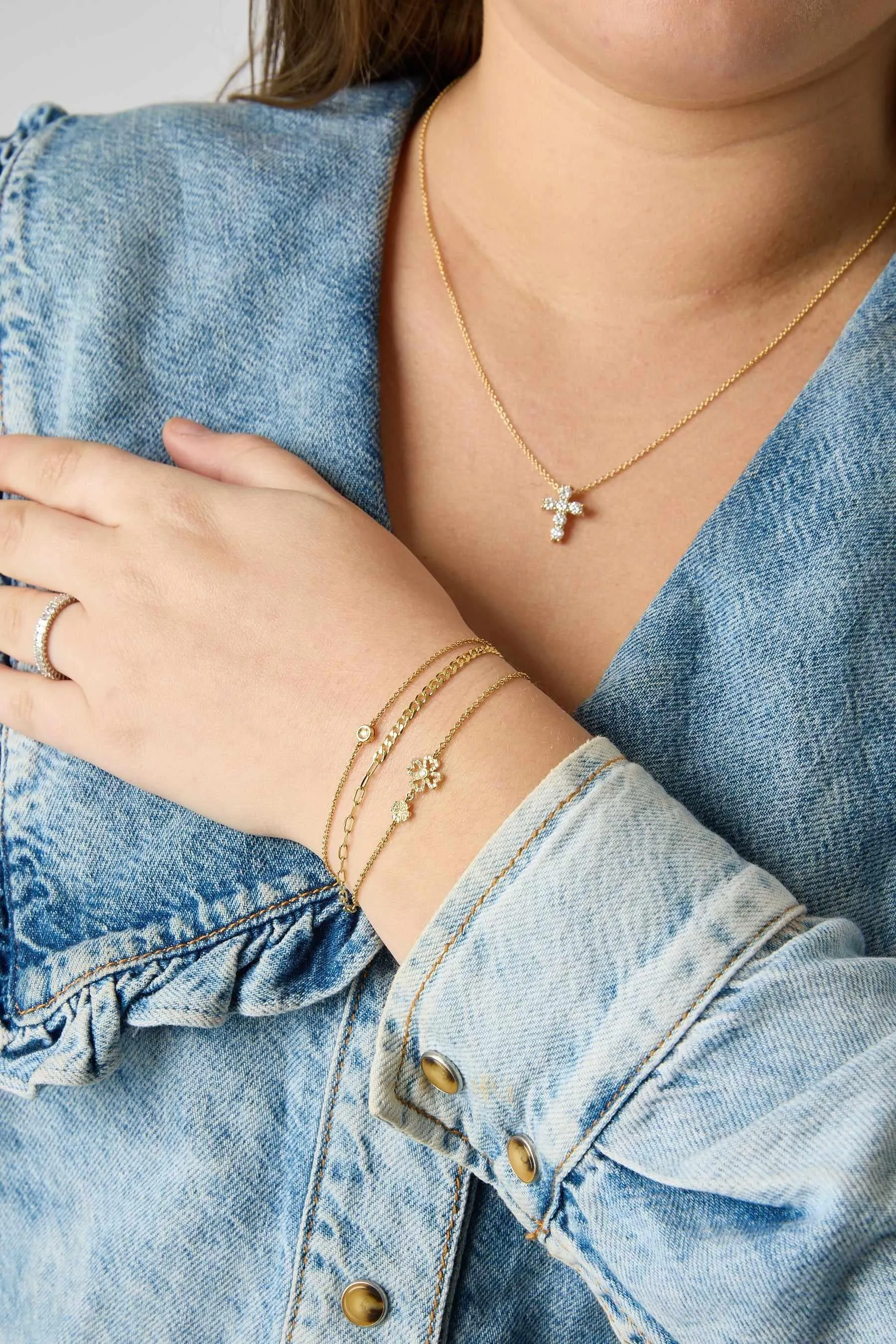 14KY Curb and Paperclip Bracelet