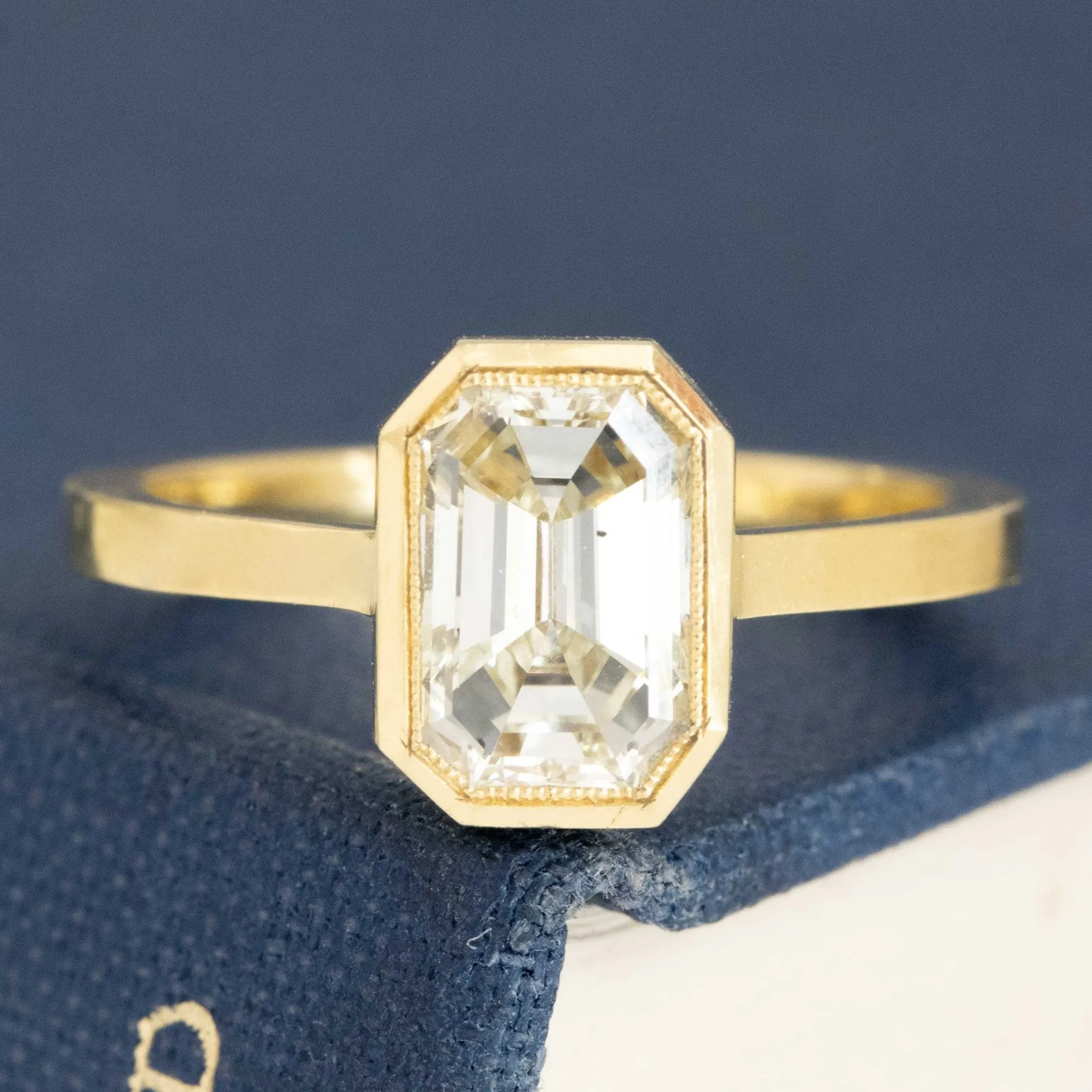 1.52ct Emerald Cut Diamond Bezel Solitaire, GIA