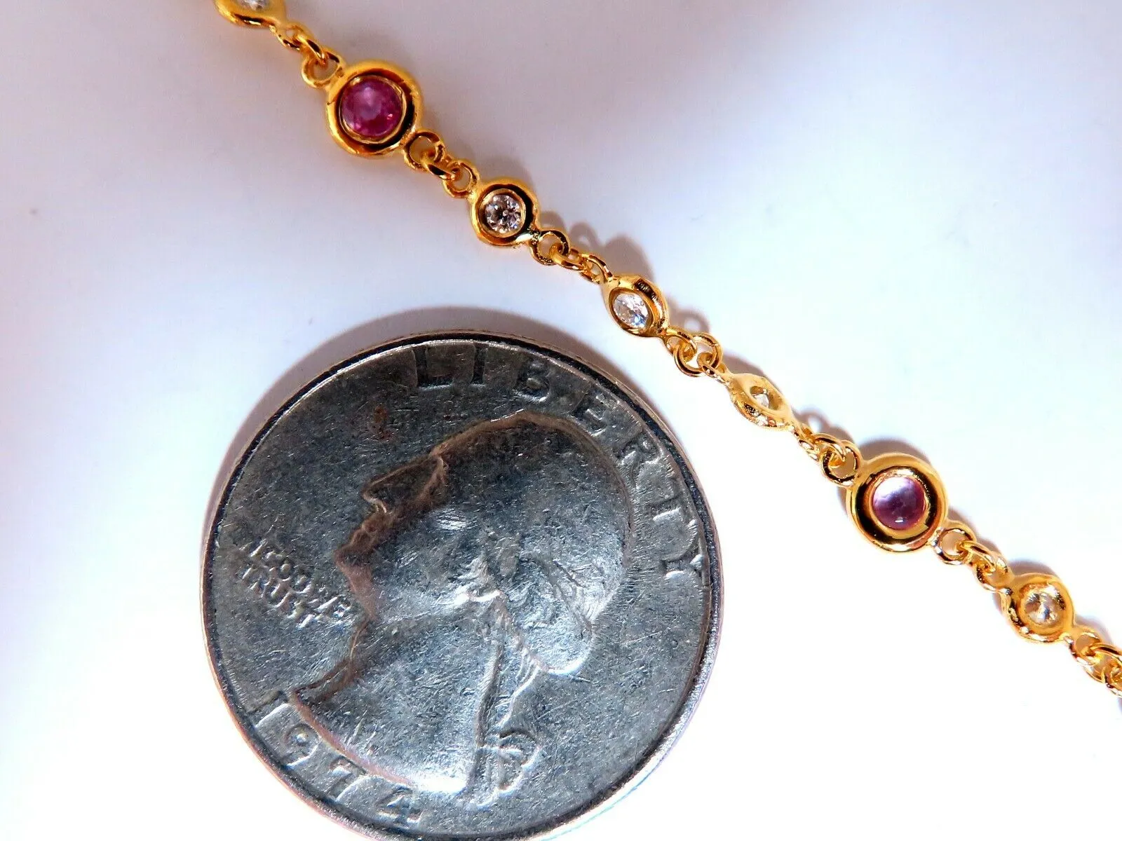 1.53ct natural Pink Sapphire diamond yard bracelet 14kt g/vs 9 inch