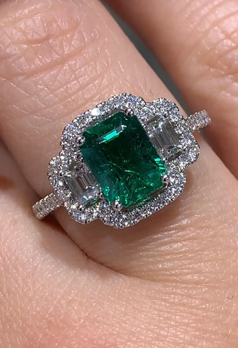 1.64ct Green Emerald Diamond Cocktail Ring