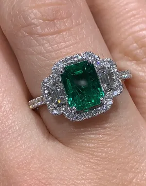 1.64ct Green Emerald Diamond Cocktail Ring