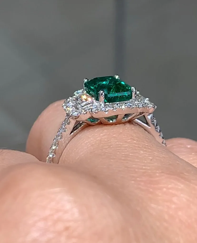 1.64ct Green Emerald Diamond Cocktail Ring