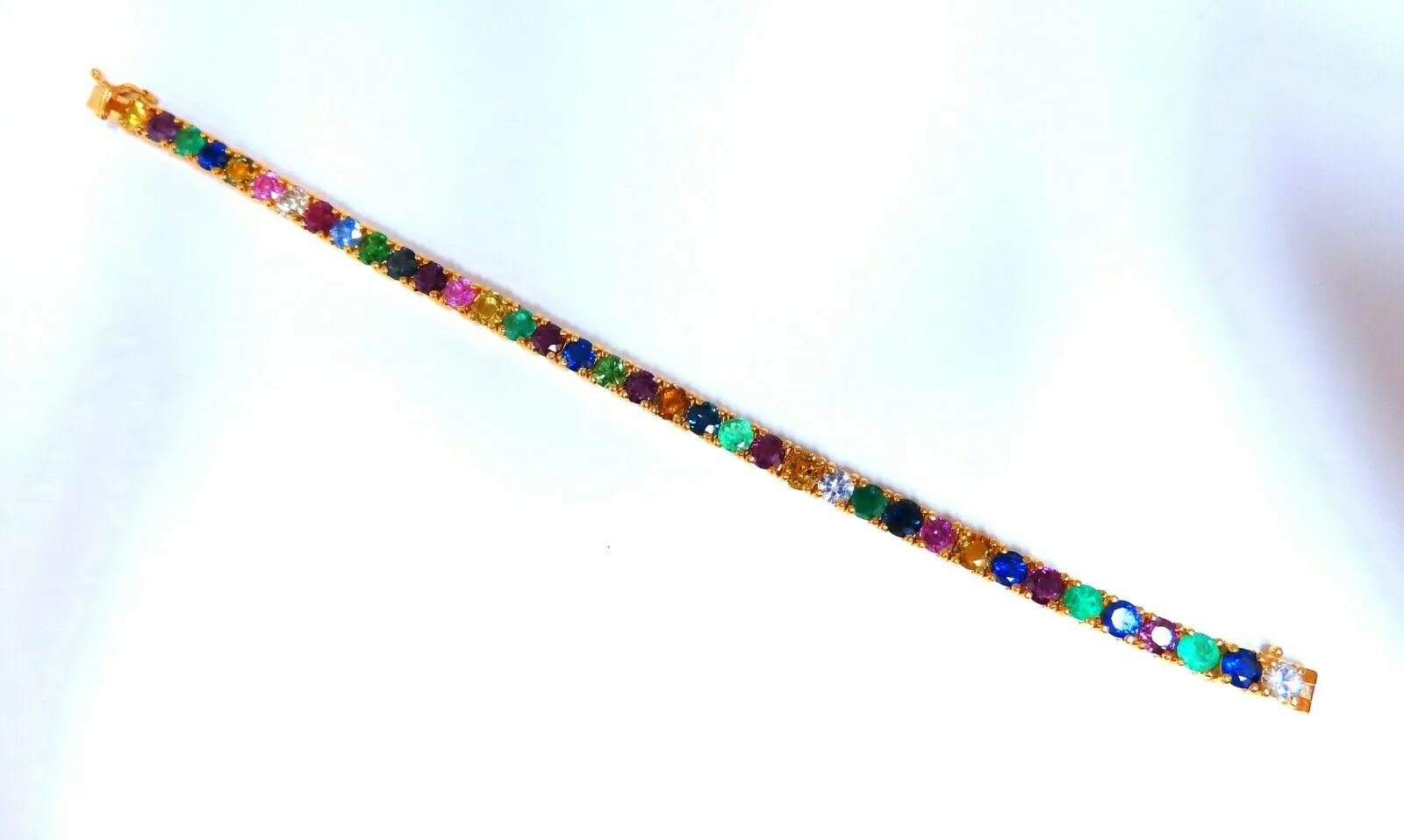 17.20Ct Natural Gem-Line Emerald Sapphire Ruby Bracelet 14Kt