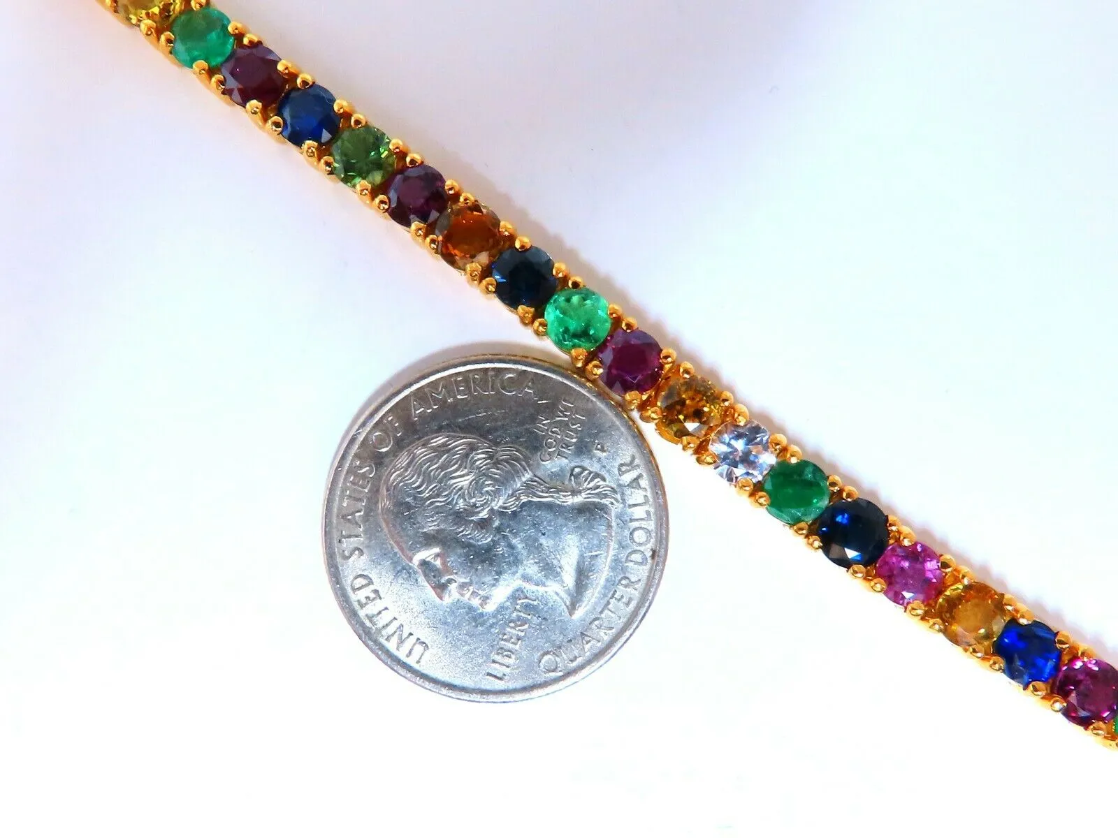 17.20Ct Natural Gem-Line Emerald Sapphire Ruby Bracelet 14Kt